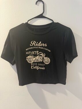 SHEIN Black Tee with Cream Logo Print